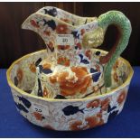 Modern Imari Ironstone style china jug and bowl set with serpent like handle. (2) (B.P. 24% incl.