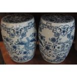 Two Chinese blue and white porcelain garden seats decorated with phoenix and flowers, modern.