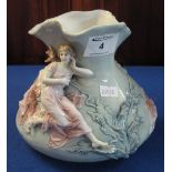 Late 19th/early 20th Century Art Nouveau design ceramic vase depicting female and bird amongst