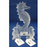 Waterford crystal glass ornament of a seahorse together with two similar,