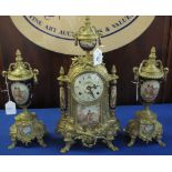 20th Century French style brass three piece clock garniture. (3) (B.P. 24% incl.