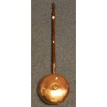 19th Century copper warming pan with turned wooden handle. (B.P. 24% incl.