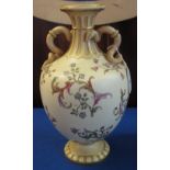 Royal Worcester blush ivory porcelain twin handled vase,