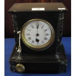 Early 20th Century slate and marble mantel clock, having enamel Roman numeral chapter ring,