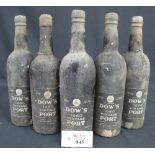 Five bottles of Dow 1960 vintage port. (