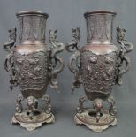 PAIR OF JAPANESE PATINATED BRONZE, TWO H