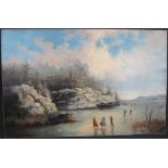 CONTINENTAL SCHOOL, (19th Century), study of skaters on an estuary with woodland,