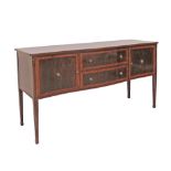 A Regency style reproduction mahogany side board with two central drawers flanked by two
