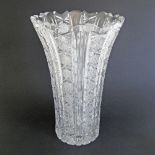 A large Bohemian cut crystal trumpet shaped fluted vase. H38cm, W24cm.