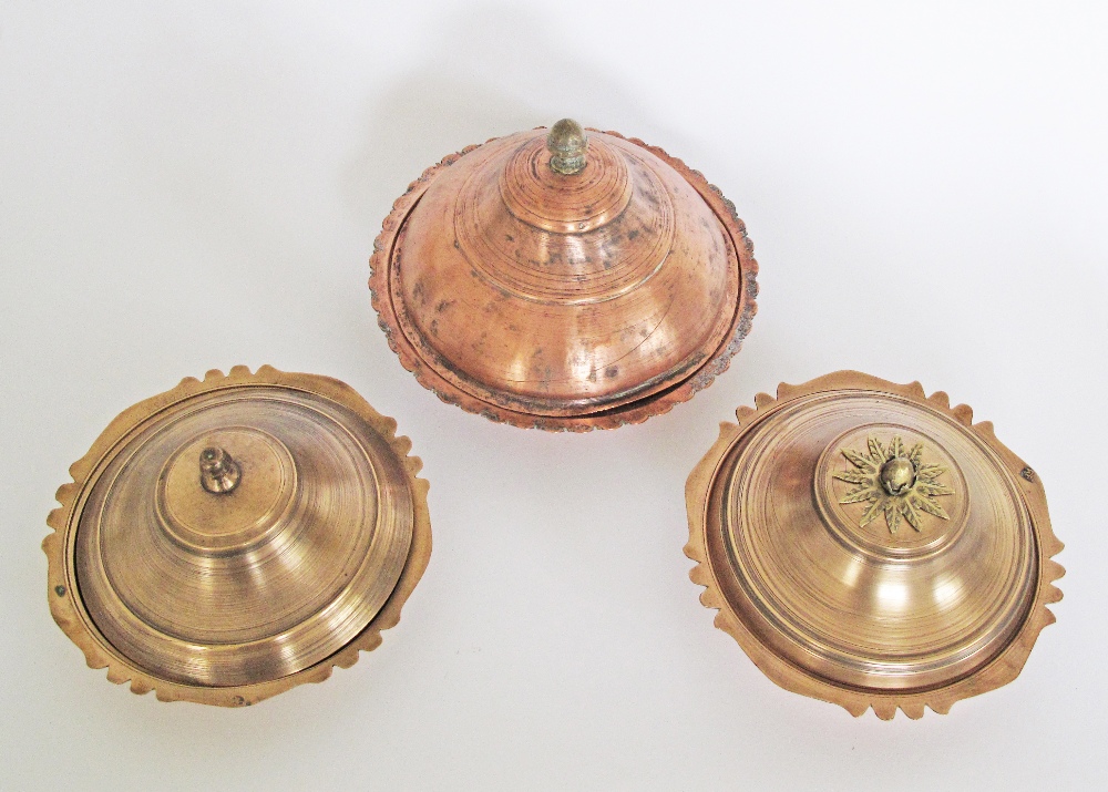 A collection of Turkish copper & brass dishes & covers, the largest W25cm. (6) - Image 2 of 5