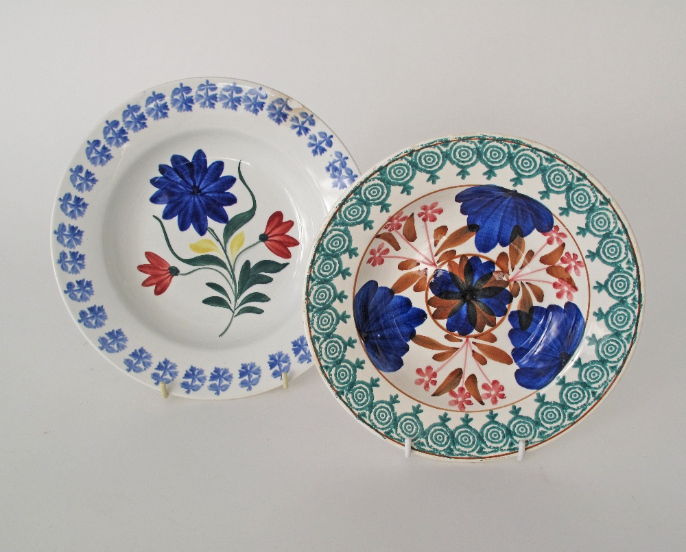 Two handpainted c19th century multicolour ceramic dishes, one French and one Italian. W20cm,