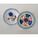 Two handpainted c19th century multicolour ceramic dishes, one French and one Italian. W20cm,