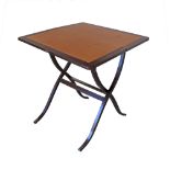 A mahogany folding table c19th century, with newly fitted leather top. W65cm, D65cm, H72cm.