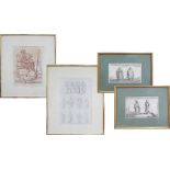 Engravings and prints, two 28X22cm, one 44X36cm and one 48X36cm. (4)