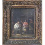 Dutch school oil on canvas depicting men eating, C19th century. 27X33cm, framed 46X52cm.