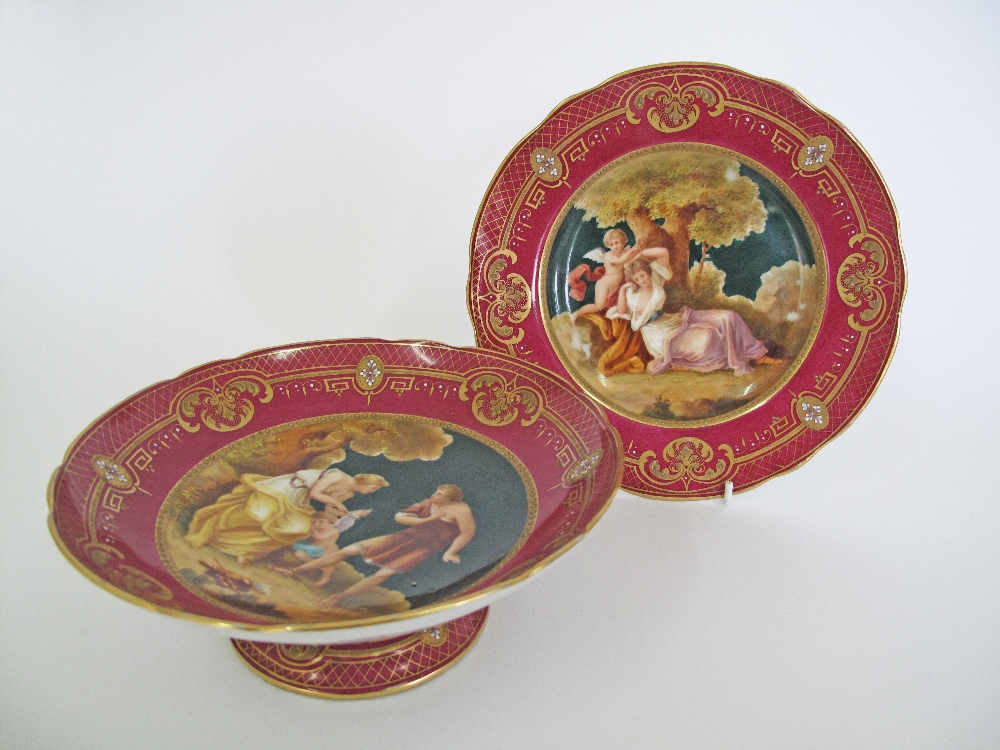 Two Royal Vienna porcelain dishes bearing the Ackermann & Fritz (Volkstedt, Germany) ca 1908 – 1951.