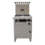 An English beige enamel gas fired 'NEW WORLD' cooker. Mid 20th century. W55cm, D51cm, H136cm.