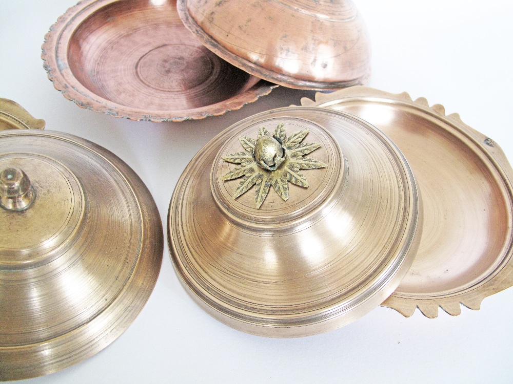 A collection of Turkish copper & brass dishes & covers, the largest W25cm. (6) - Image 4 of 5