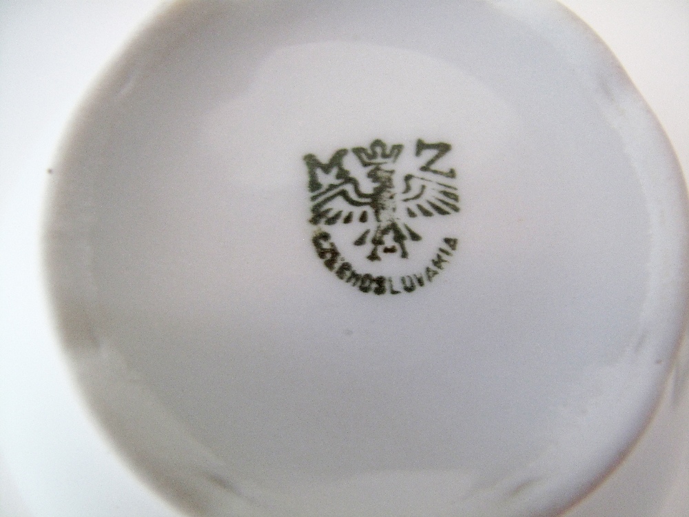 A set of 12 vintage "MZ"Czechoslovakian white porcelain tea cups and saucers with silver trimming, - Image 2 of 5