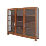 A mid 20th century Cypriot walnut veneered display cabinet / bookcase, with two doors and shelves.