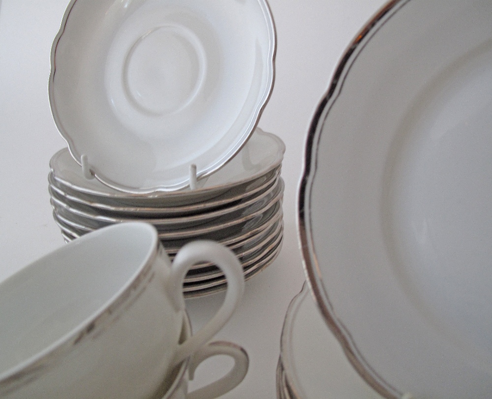 A set of 12 vintage "MZ"Czechoslovakian white porcelain tea cups and saucers with silver trimming, - Image 5 of 5