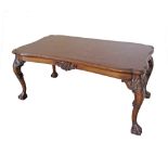 A French style Egyptian made, vintage carved walnut 1950s coffee table, serpentine burr walnut