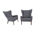 A rare pair of vintage Parker Knoll wing back armchairs MODEL No P.K.960 newly upholstered in grey