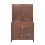 An early 20th century stained pine dresser / cupboard, probably English. Restored. W104cm, D52cm,