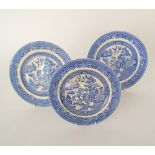 Three English flow blue and white ceramic dishes c19th century. W24cm, W26cm. (3)
