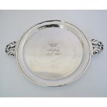 A Danish Georg Jensen Hallmarked sterling silver dish with handles, an engraved crown and an