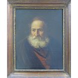 Portrait of an old man in white beard and red gown. C19th century. 43X54cm, framed 57X68cm.