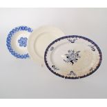 Two English and an Italian ceramic blue and white dishes c19th century. W26cm, W22cm, W23cm. (3)