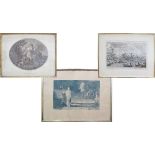 Engravings and prints, one depicting Venice 60X46cm, one depicting Diana in an oval frame 46X37cm