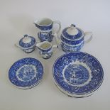A blue & white Finnish 'ARABIA' ceramic serving set comprising a Tea pot, sugar pot, milk jug,