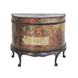 c19th century, probably Italian demi-lune small chest on cabriole legs lined with studded leather