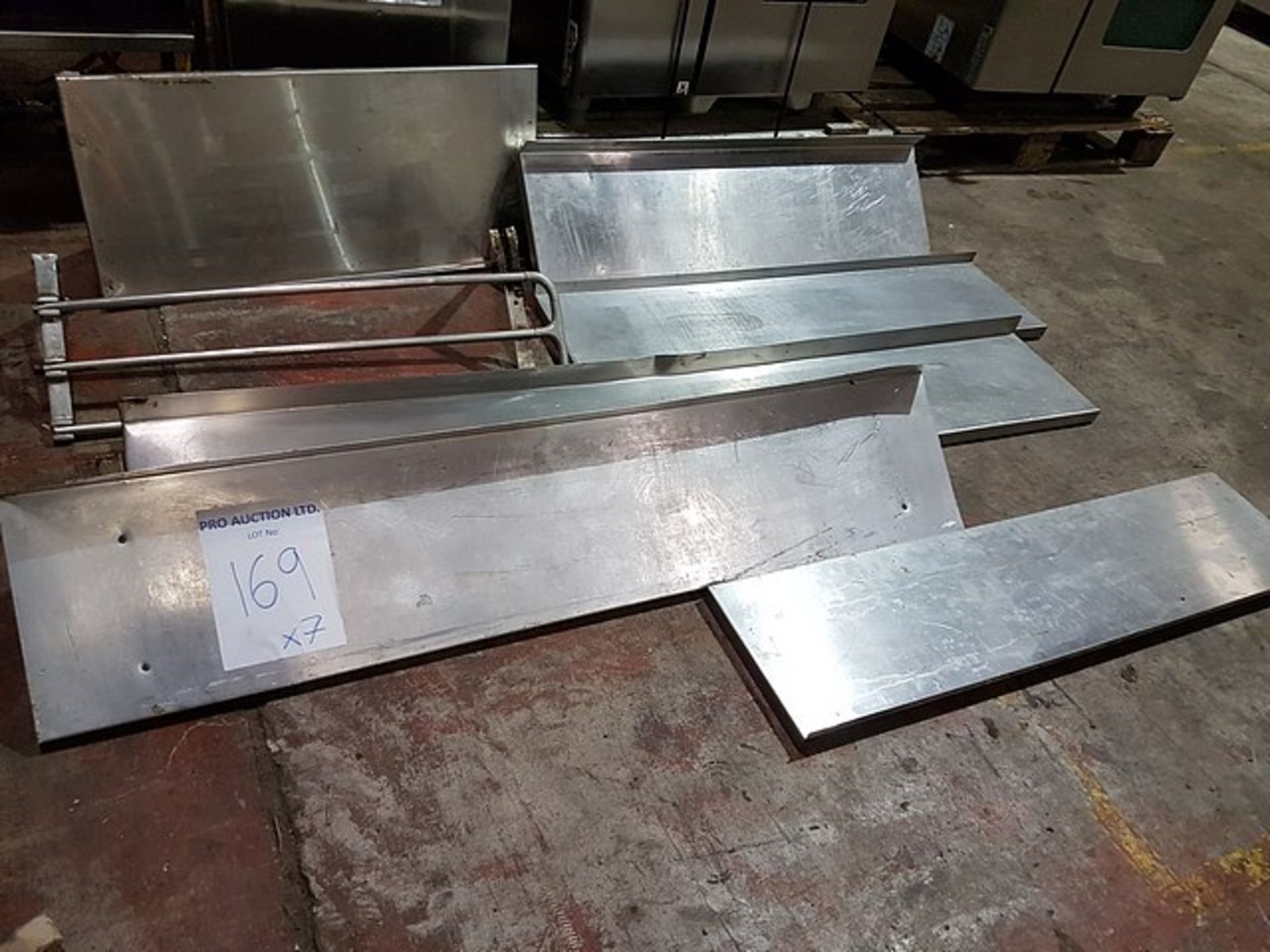 7 x various stainless steel shelves 900mm x 700mm, 1070mm x 3330mm, 2 x 1200mm x 300mm, 1900mm x