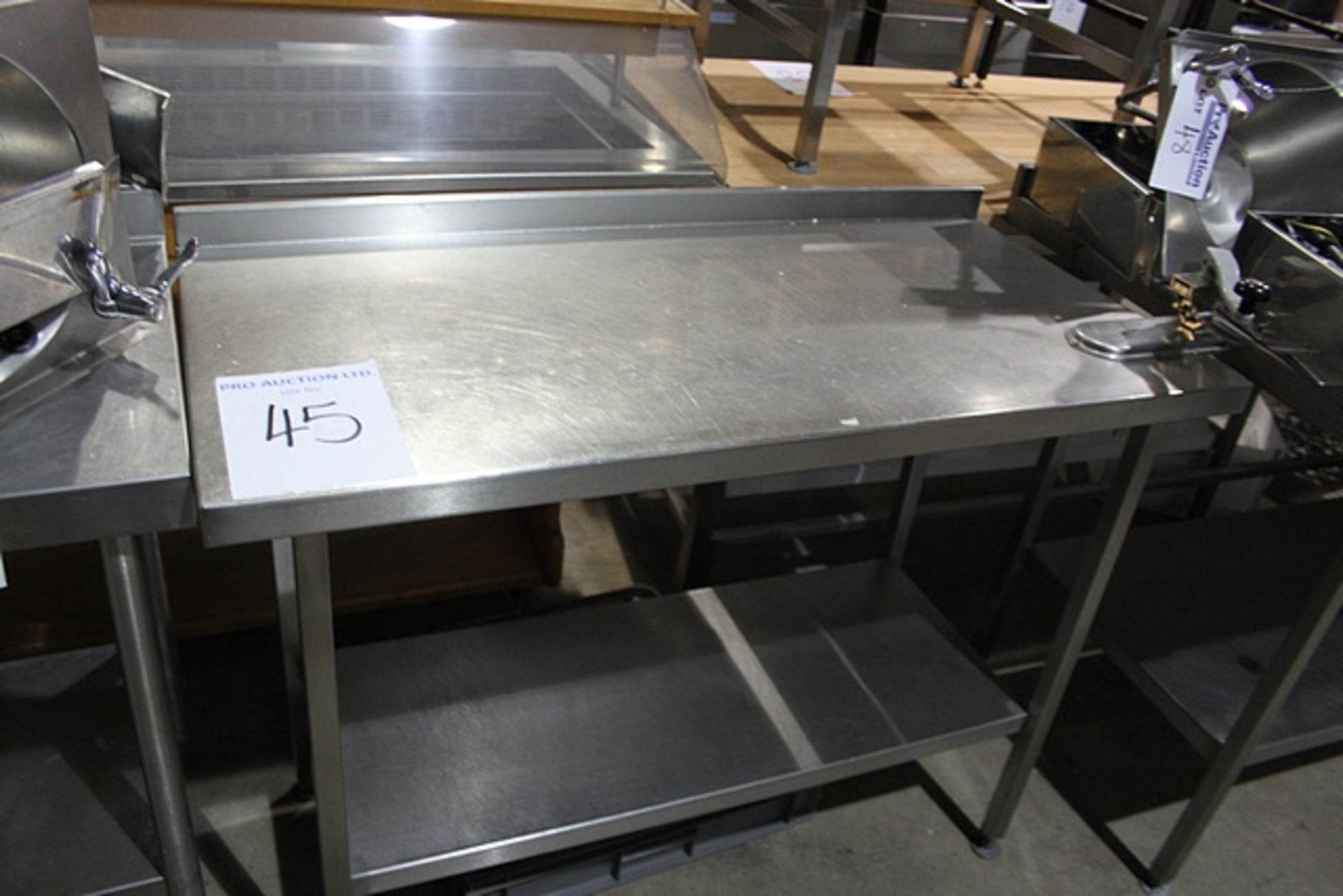 Stainless steel table undershelf, backsplash and can opener 1200mm x 600mm