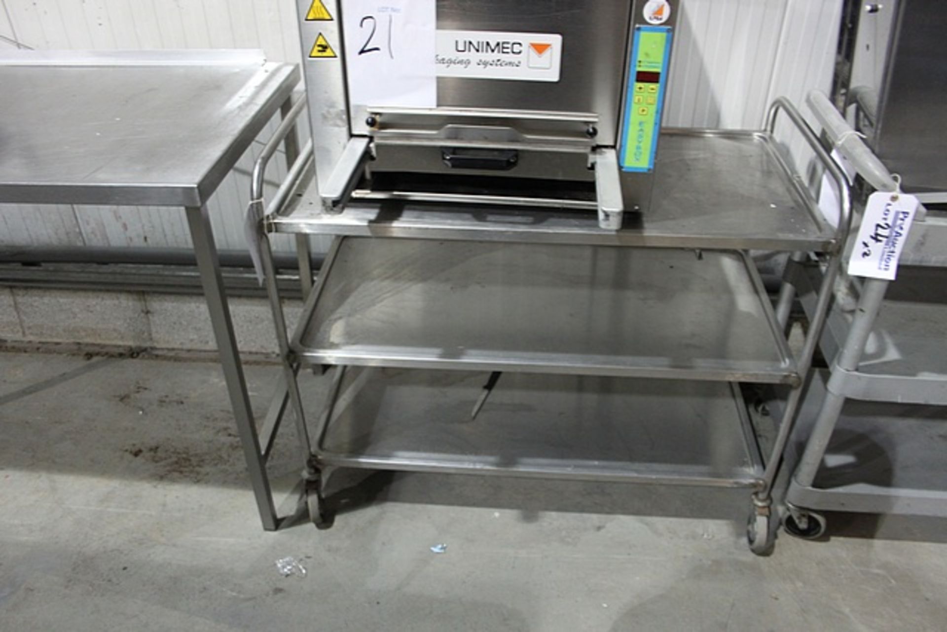 Stainless steel hostess trolley three tier 1050mm x 520mm x 800mm