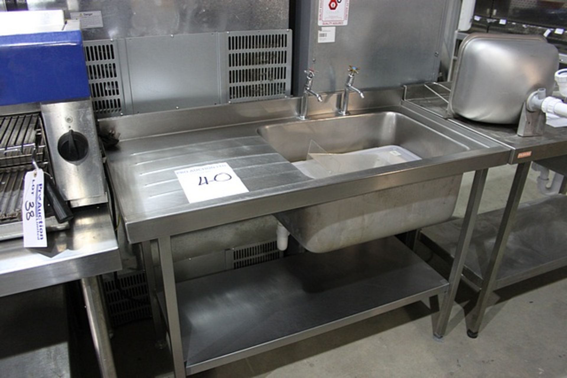 Stainless steel sink and left hand drainer with undershelf and back splash 1200mm