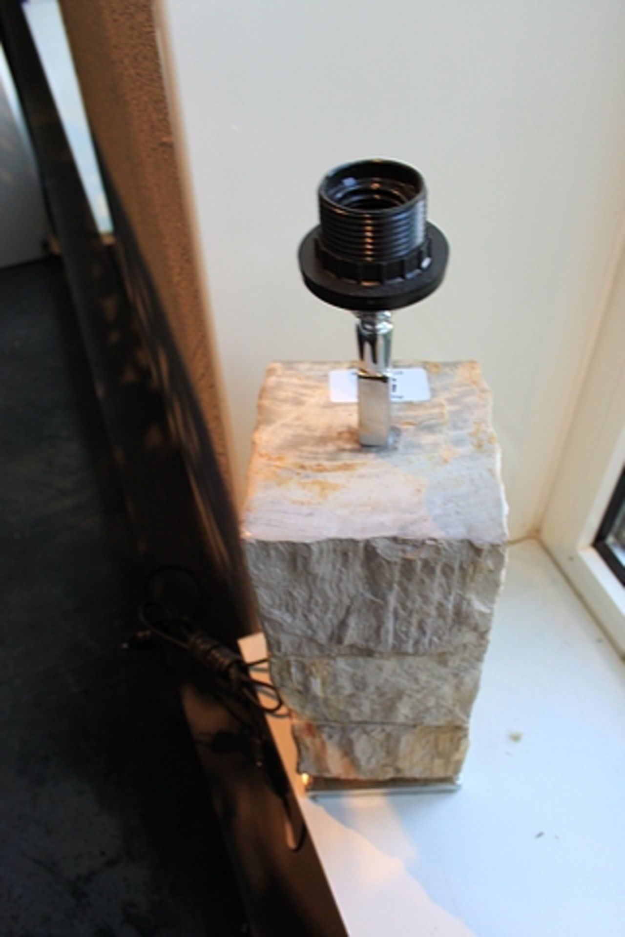 Table Lamp Flores Natural Foot in Rustic Block Natural Petrified Wood On Stainless Steel Base