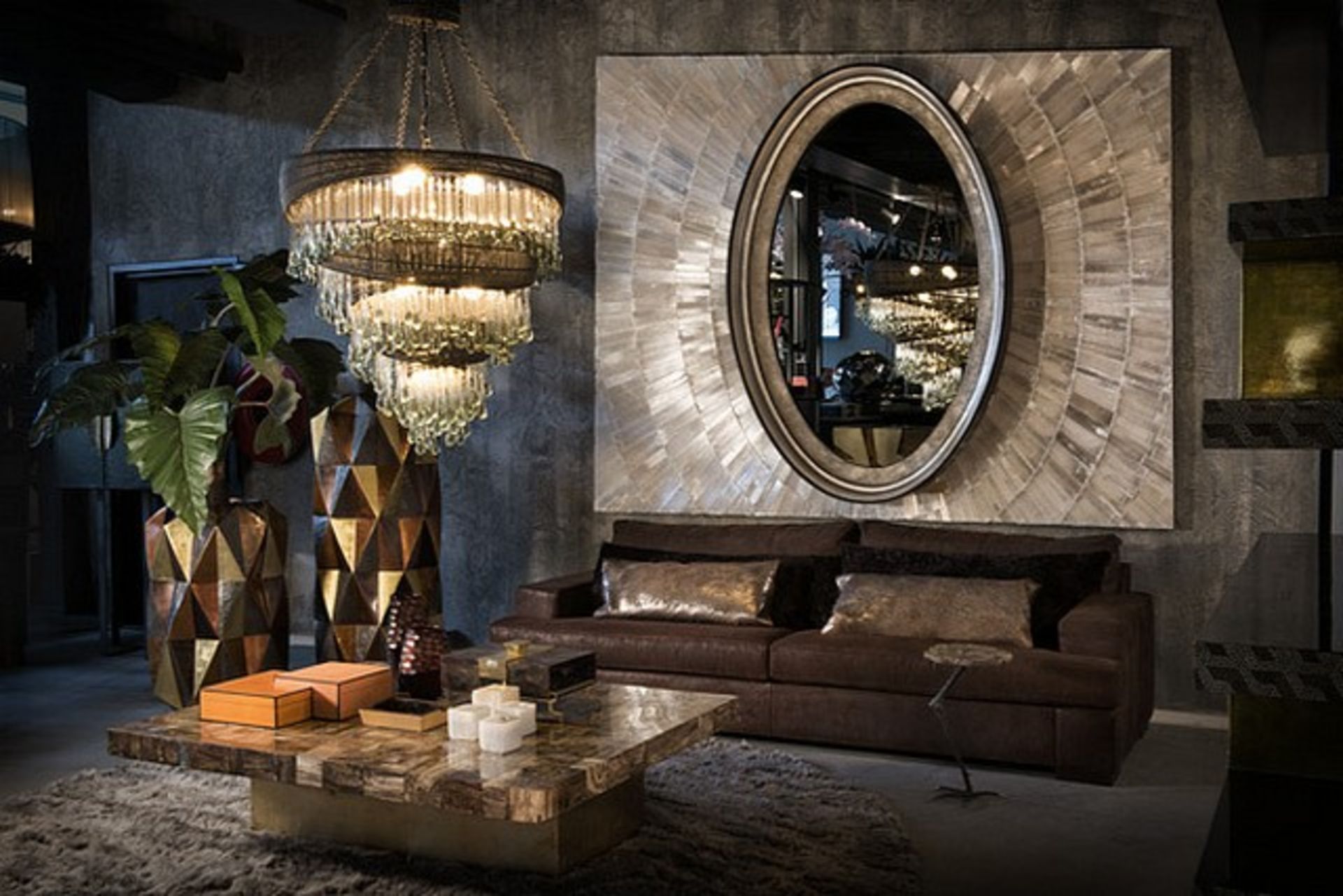 Coffee Table contemporary style, large rectangular low level petrified wood table with textured matt - Image 3 of 7