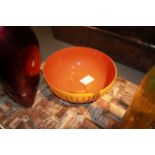 Bowl Orange sunshine inspired vintage style bowl with exterior wraparound vertical slit detail and