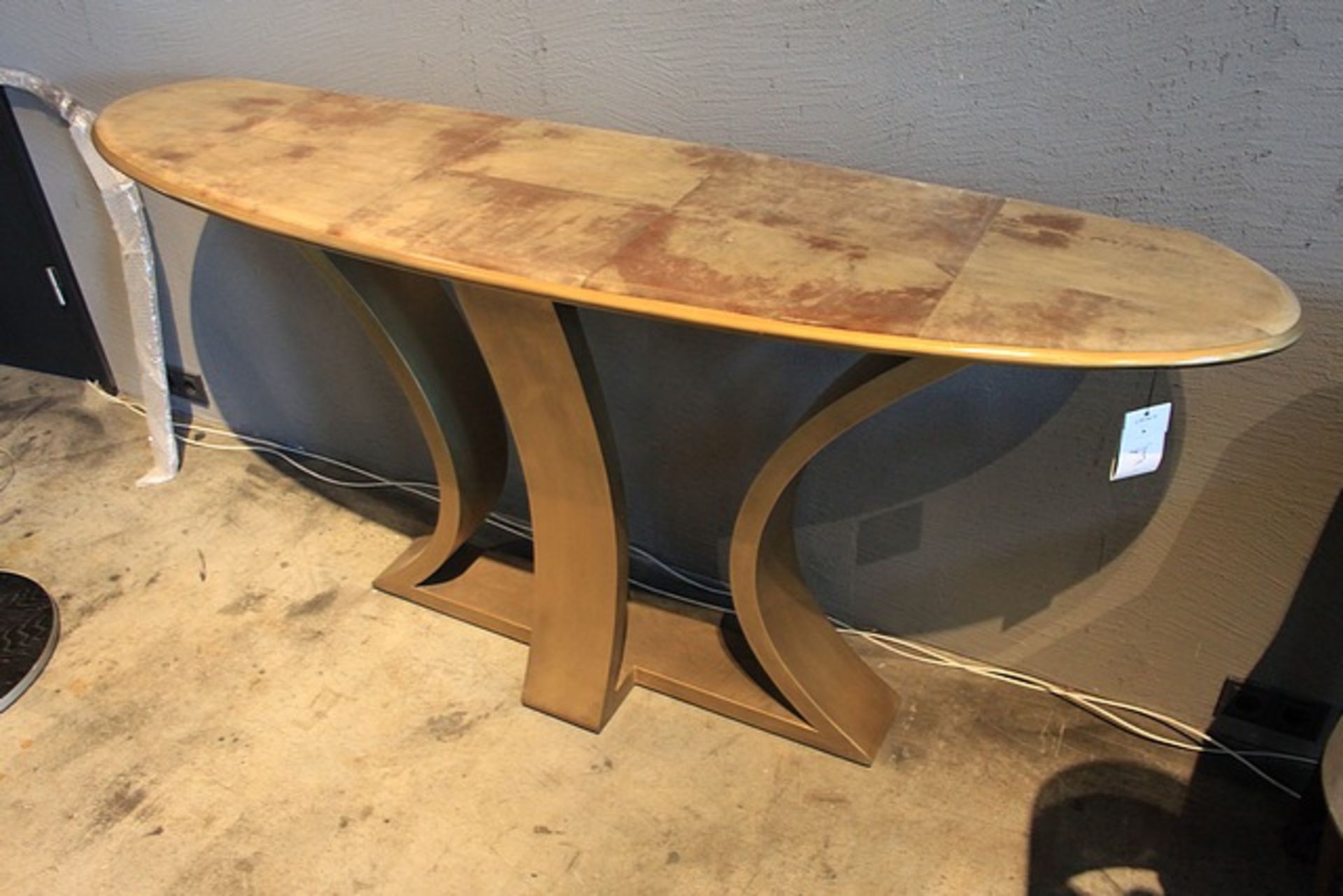 Console Cross Console Table exquisite wood top console, finished with a natural brown parchment on