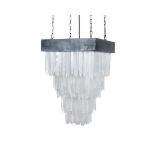 Hanging lamp selenite chandelier square in darkened metal finish with selenite sticks. Helping