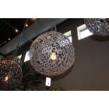 Hanging Lamp Globe Y textural sculpture piece is structured in flawless high-quality nickel brass,