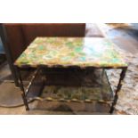 Side table artisan made semi precious block green agate top mounted on a pinched shiny antiqued