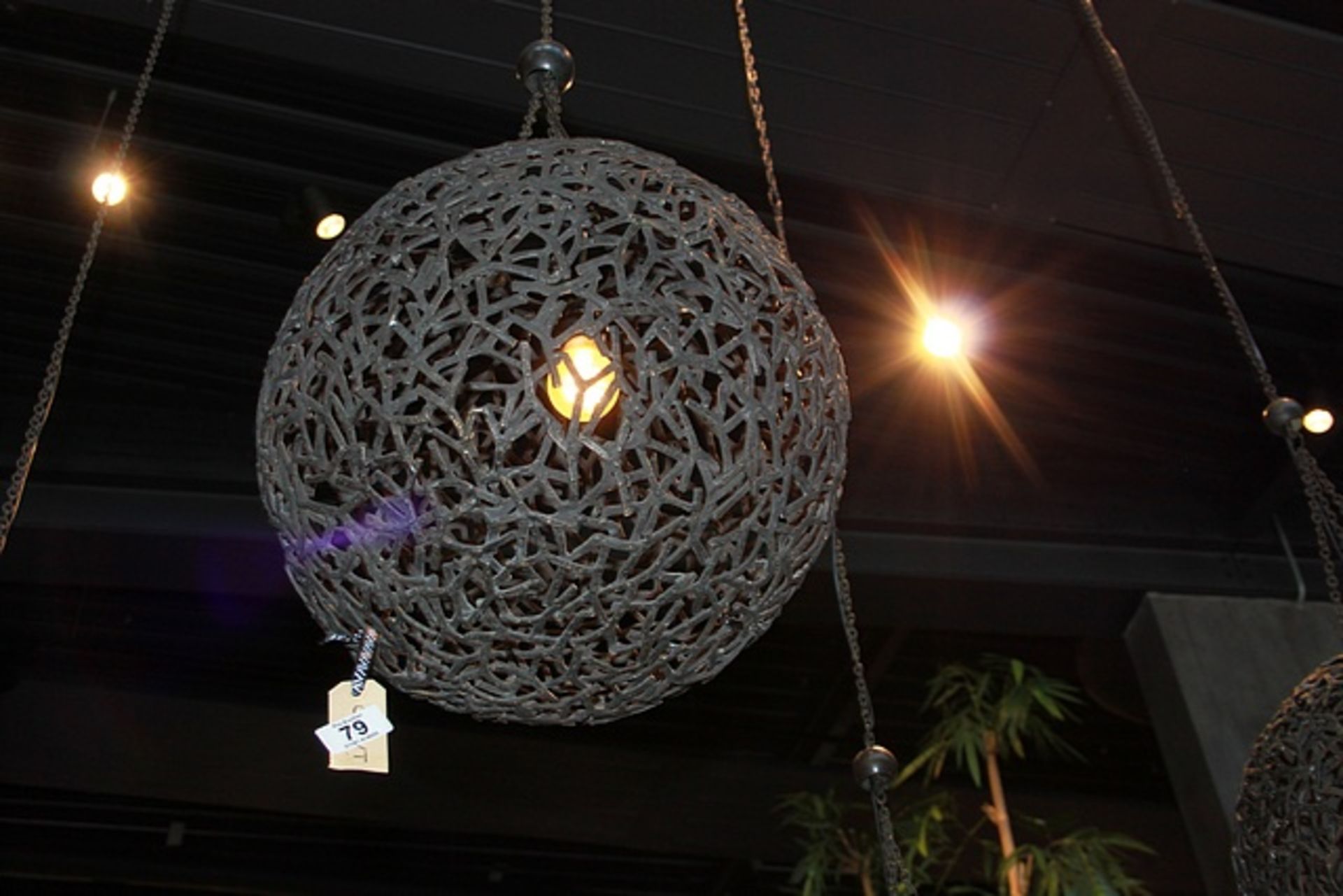 Hanging Lamp Globe Y textural sculpture piece is structured in flawless high-quality nickel brass,