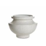 Baroque Planter Eggshell Dktc4206 Baroque Eggshell Low with plant. Delicate eggshell tones are