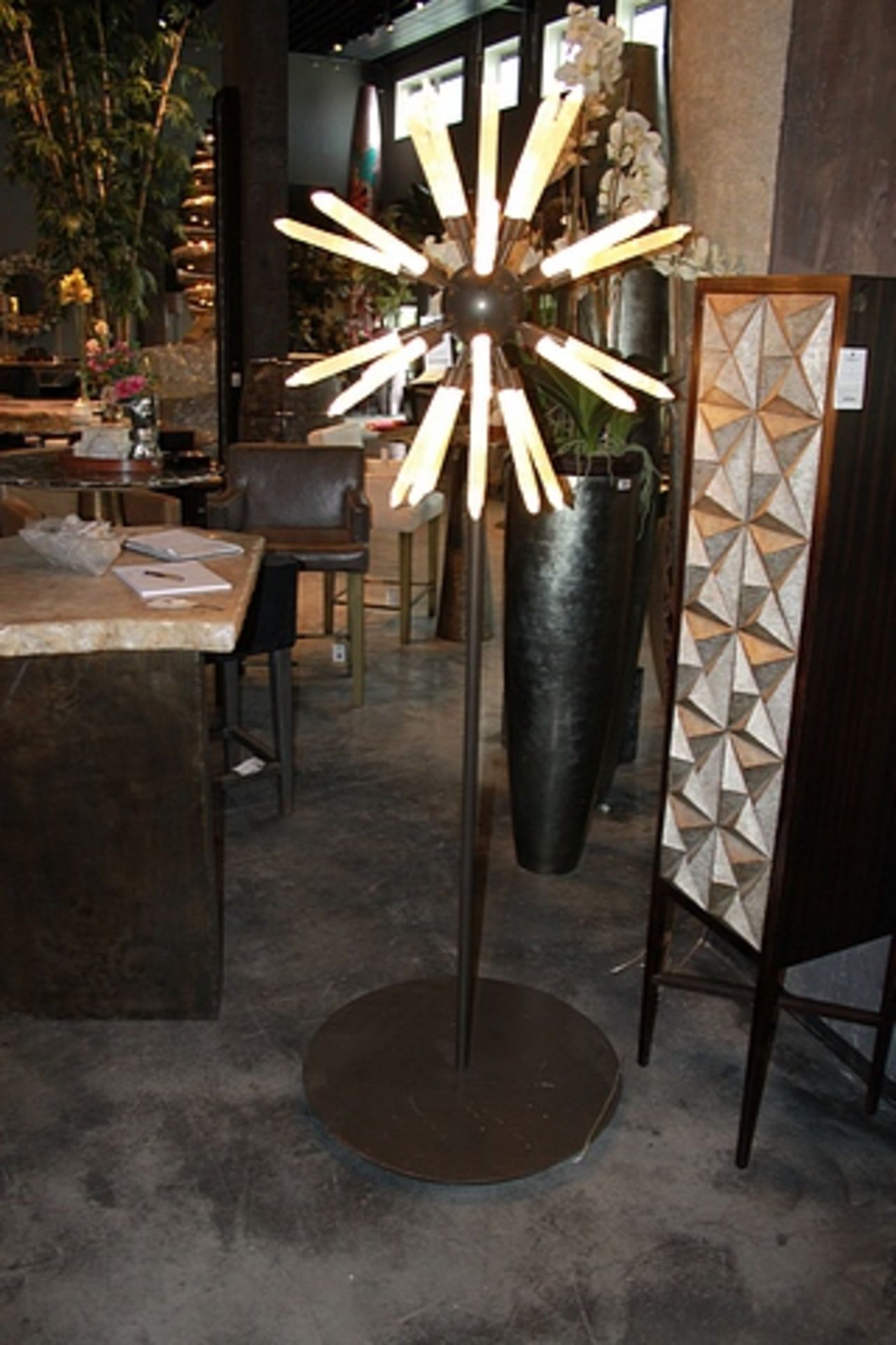 Floor Lamp Star 32 a contemporary selenite stone lamp on metal structured base this crystal lamp