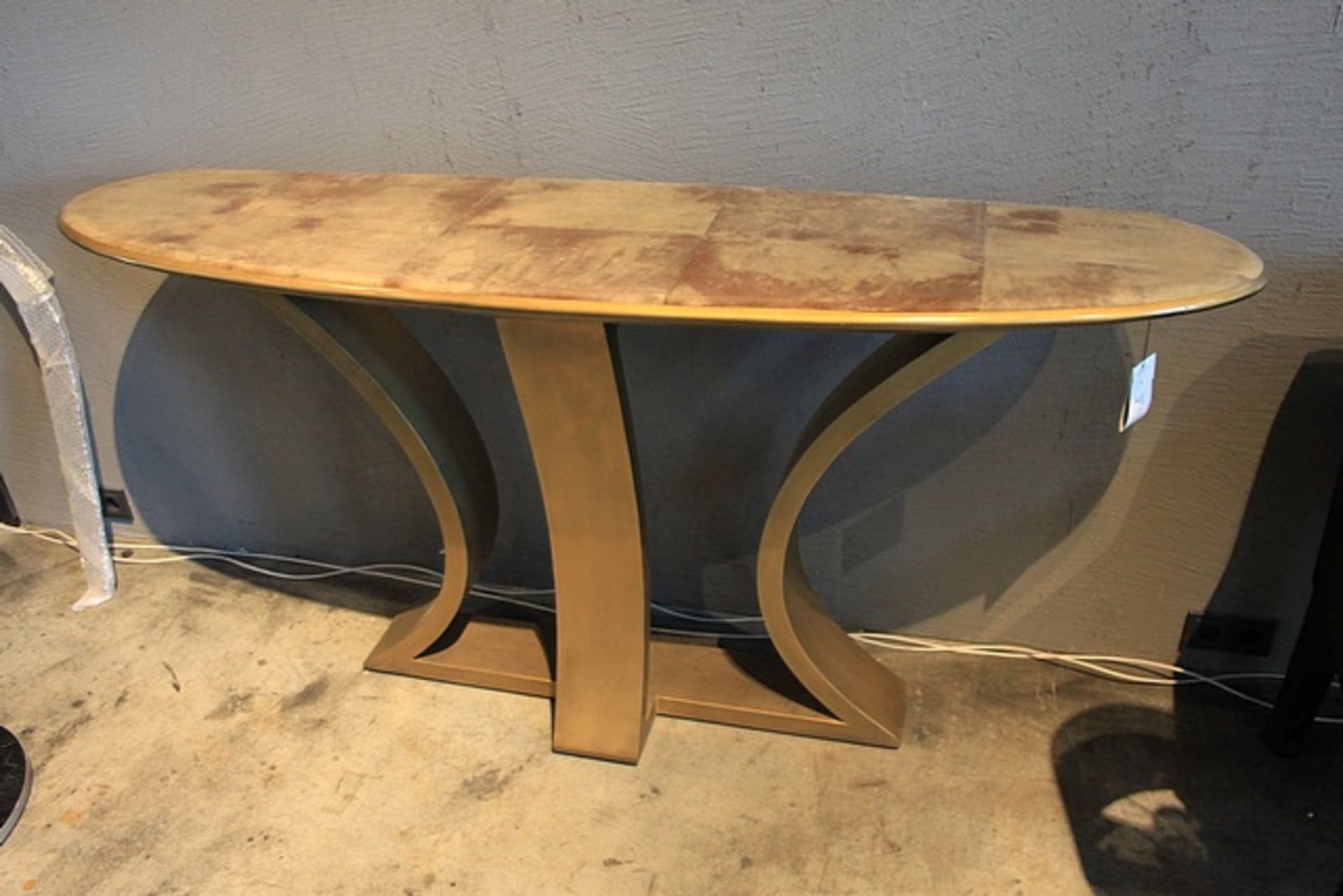 Console Cross Console Table exquisite wood top console, finished with a natural brown parchment on - Image 2 of 2